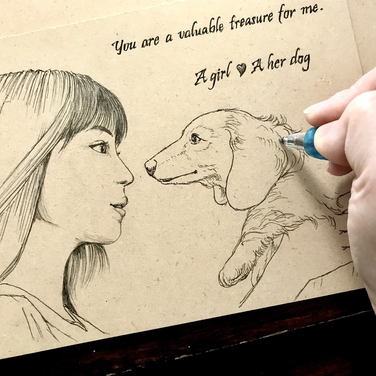 きろくん　ペットのオーダー絵画です ベッドで愛人が寝室から出るのを阻止する若い男性を描いた