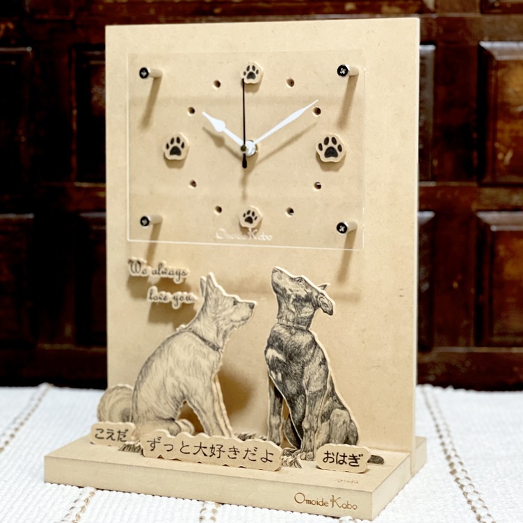 オーダーメイド【木アート画】ペット画・置き時計～手描き＆立体＆木製アート♪ 似顔絵・ペット画で贈り物、お祝い、記念に♪