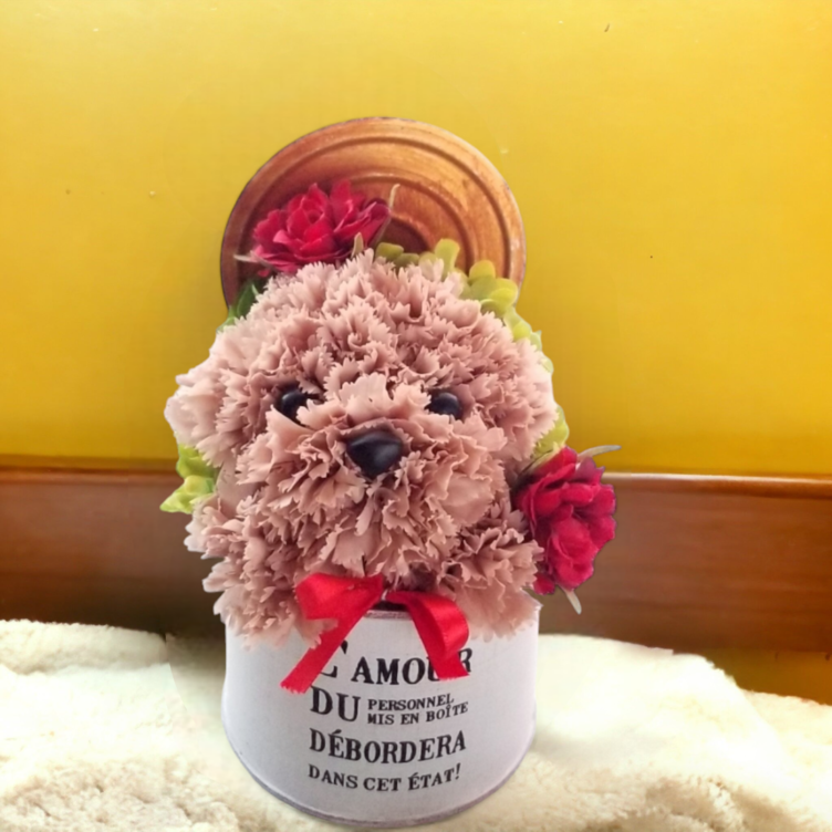 送料込み／花の犬【ミニ・淡い茶】プリザーブドフラワー カーネーション ペット 犬 花 