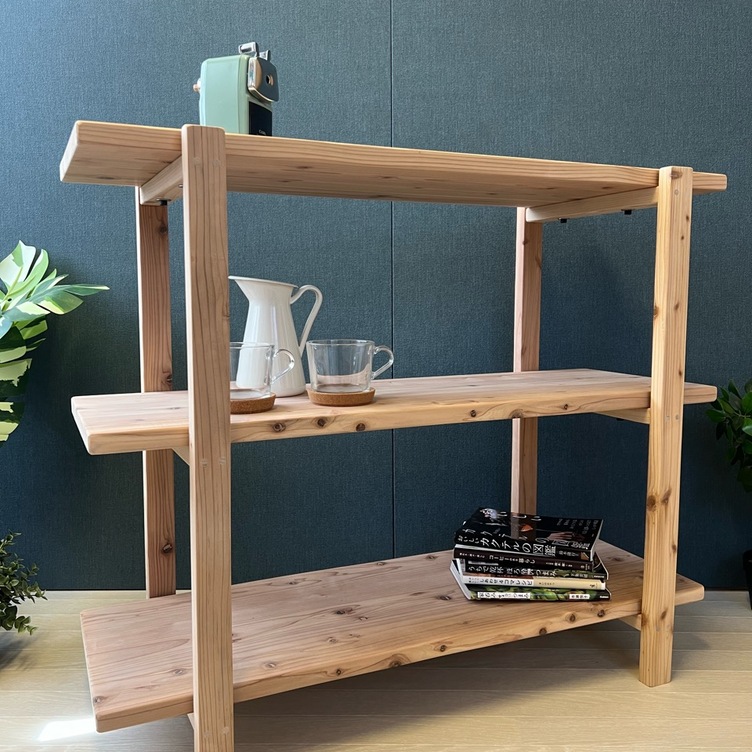 送料無料】 オープンラック 90cm 3段 杉 ナチュラル ボルト組立式