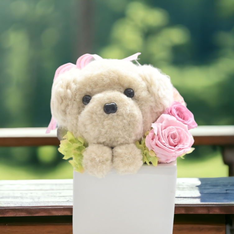  送料込み／もこペット【白い犬】プリザーブドフラワー カーネーション ペット 犬 花 フラワーギフト