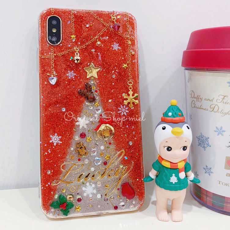 名入れ♡クリスマス⭐︎キラキラ✨デコレーション スマホケース⭐︎iPhoneケース 名入れ♡クリスマス⭐︎キラキラグリッター デコレーション