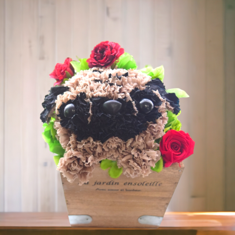 カーネーションの犬 パグ プリザーブドフラワー Tanomake タノメイク 欲しいものが頼めるオーダーメイド特化型オンラインマーケット