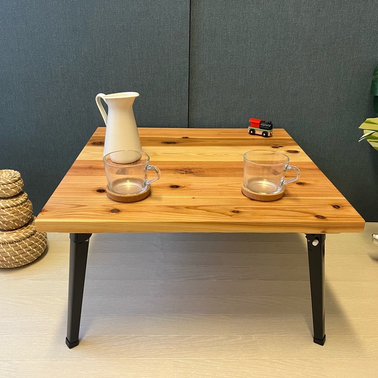 【送料無料】 ローテーブル 正方形 60cm 2段収納 スギ ブラウン アイアン