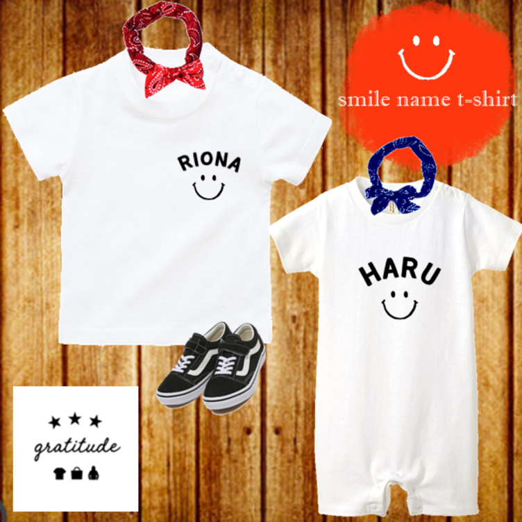 ホワイト☆スマイルネームＴシャツ★８０～大人サイズまで＊お揃いコーデ♪赤ちゃんも♪