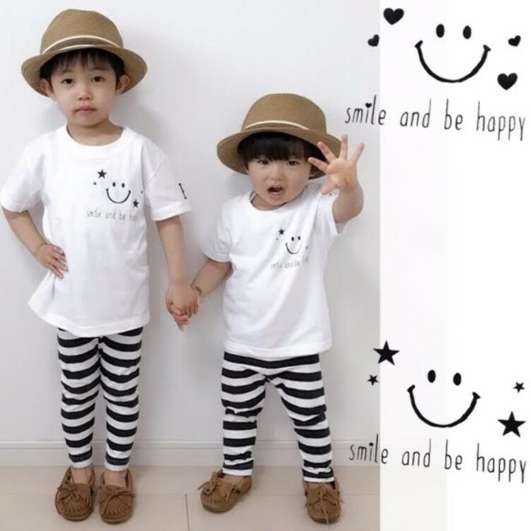 スマイルＴシャツ★星かハートの２柄☆名入れ可能です＊８０～大人サイズまで＊お揃いコーデ♪赤ちゃんも♪