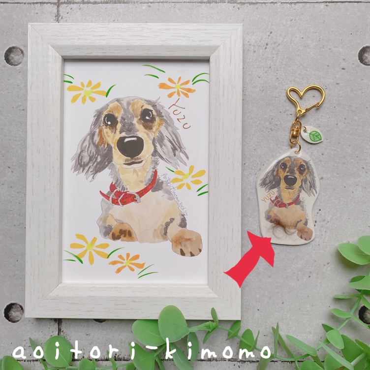 ペットの毛を入れた似顔絵キーホルダー原画セット | TanoMake