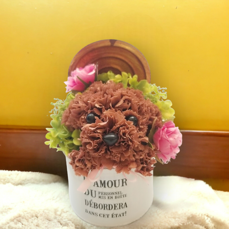 送料込み／花の犬【ミニ・濃い茶】プリザーブドフラワー カーネーション ペット 犬 花 | TanoMake(タノメイク) |  欲しいものが頼めるオーダーメイド特化型オンラインマーケット