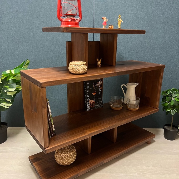 【送料無料】 デザインラック ロ形 本棚 小物置き パイン ウォルナット調 送料無料】 デザインラック ロ形 本棚 小物置き パイン ウォルナット調